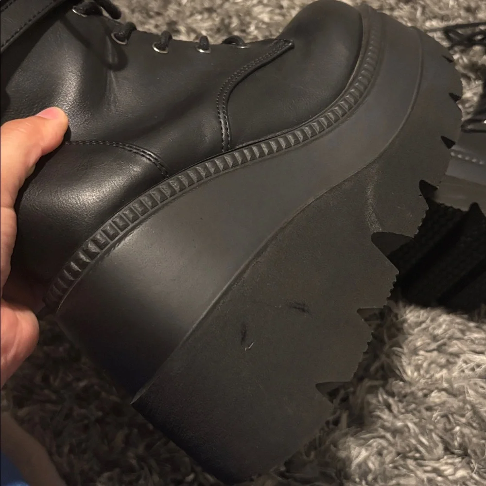 Demonia Black Vegan Leather Ankle Platform Boots 8 - Picture 8 of 9